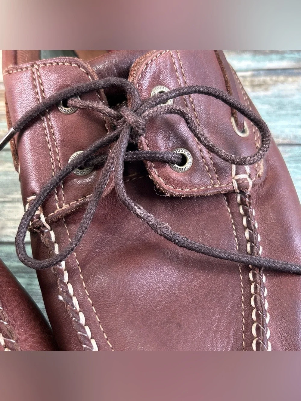 DUXBAK Decked Boat Shoe 10.5 Vintage Moc Toe Loafers Casual Shoes Brown Leather